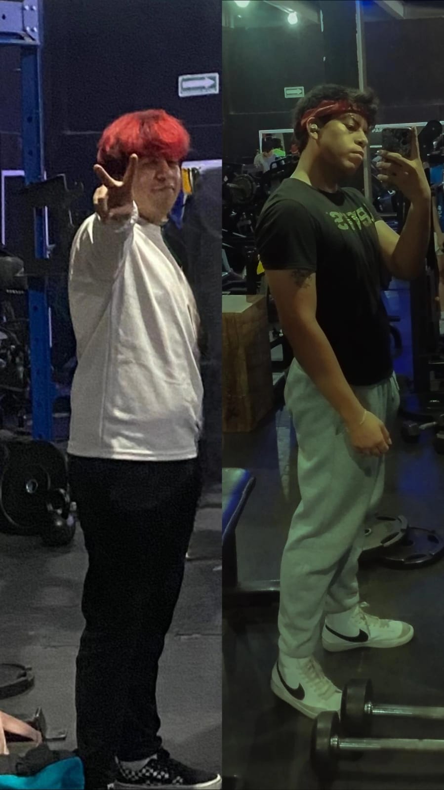 Antes y después de joven en el gimnasio