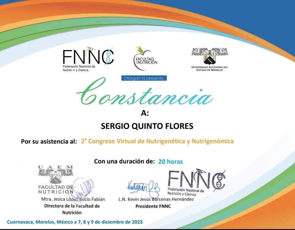 Constancia de formación de Sergio Quinto Flores
