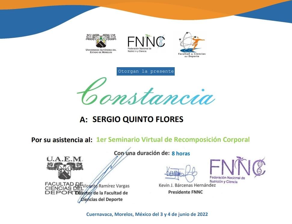 Certificación deportiva de Sergio Quinto Flores