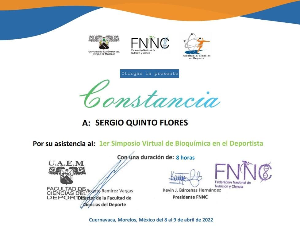 Constancia de nutrición de Sergio Quinto Flores